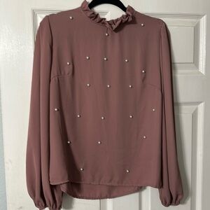 Size large SHEIN dark mauve pearl studded top